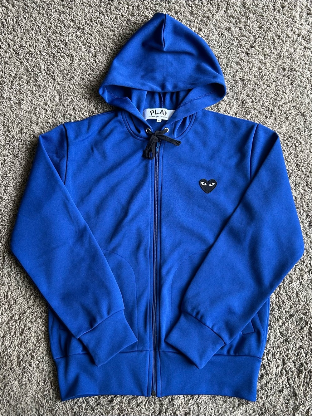 Comme des Garcons CDG PLAY Hoodie Men Small Blue Front-Back Signature Heart Logo